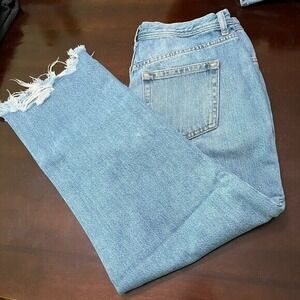 Free People Maggie Mid Rise Straight Jeans Medium Wash Distressed Size 28